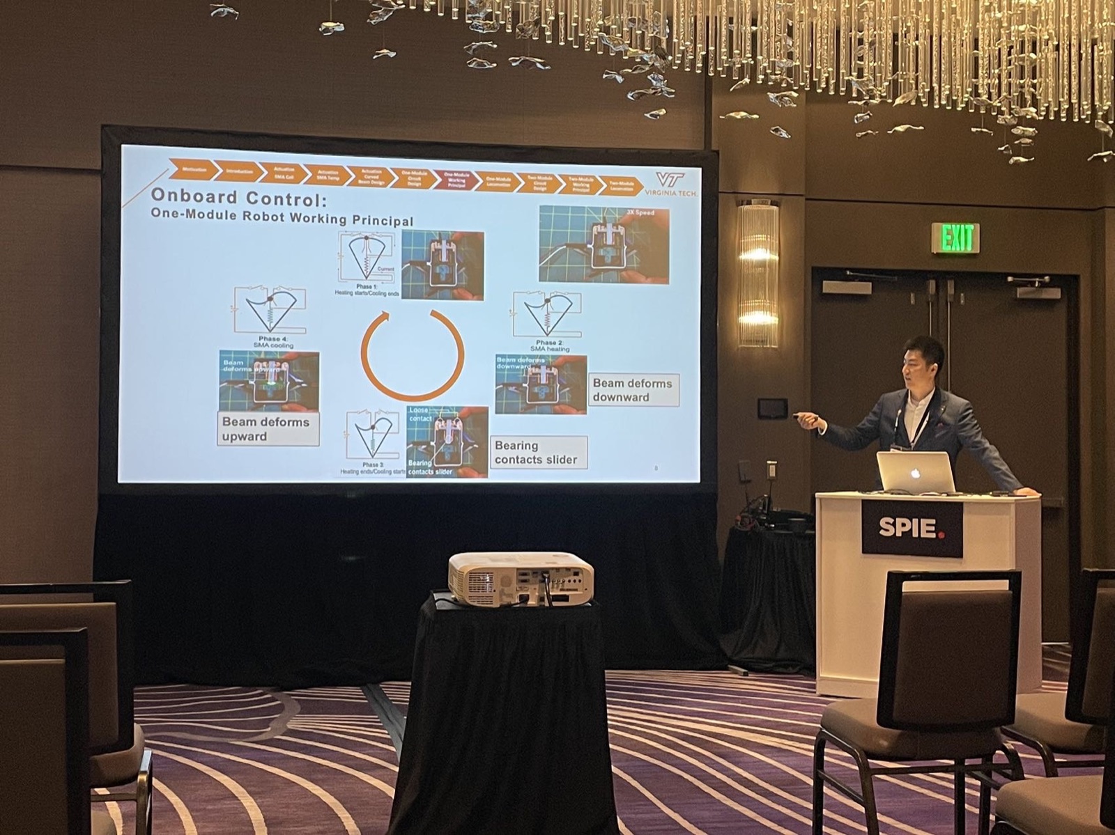 Ziyang Zhou presenting controller-free locomotion research at SPIE 2024